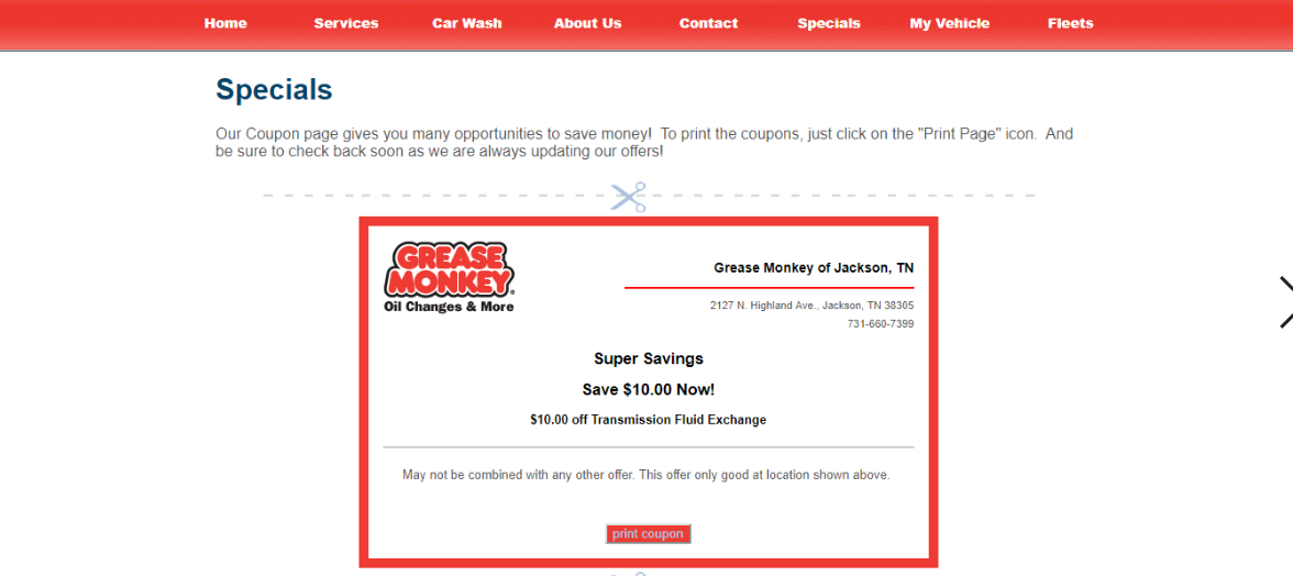 Grease Monkey Printable Coupons